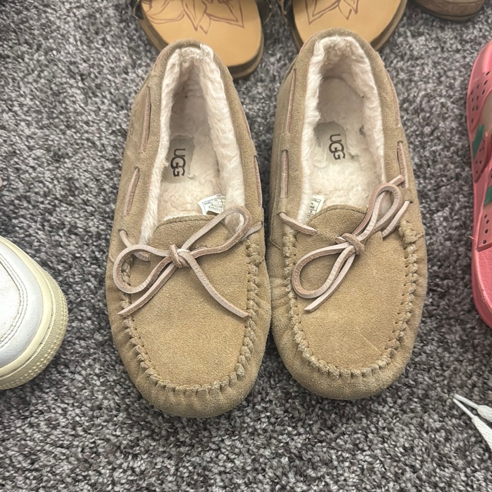 UGG Tan Moccasins with Suede and Fleece Lining